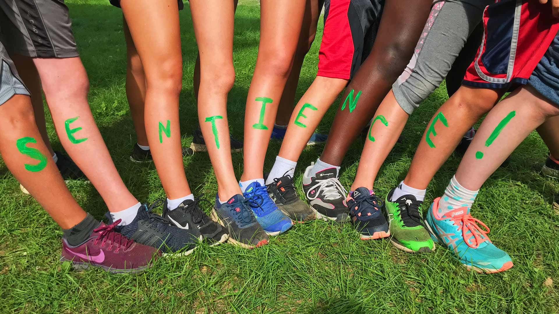 Picture of ten students showing their legs with House Potential green body paint