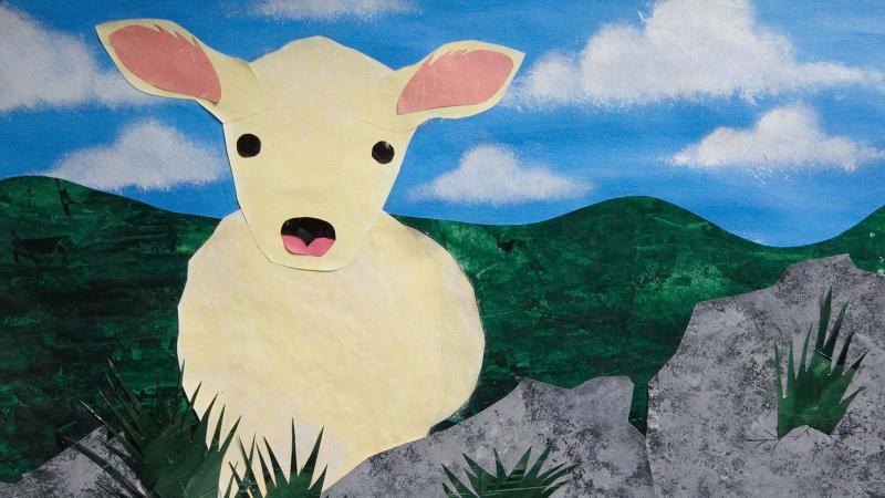 Picture of student artwork depicting a sheep in a landscape setting