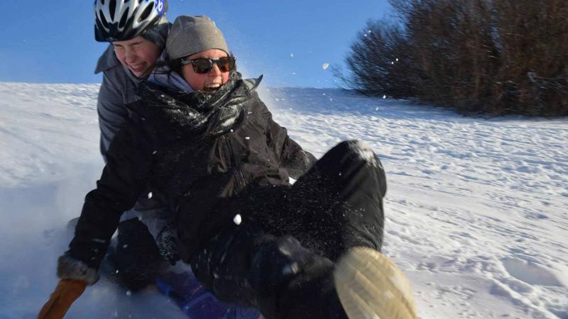 Picture of students sledding