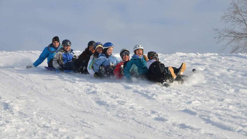 Picture of students sledding