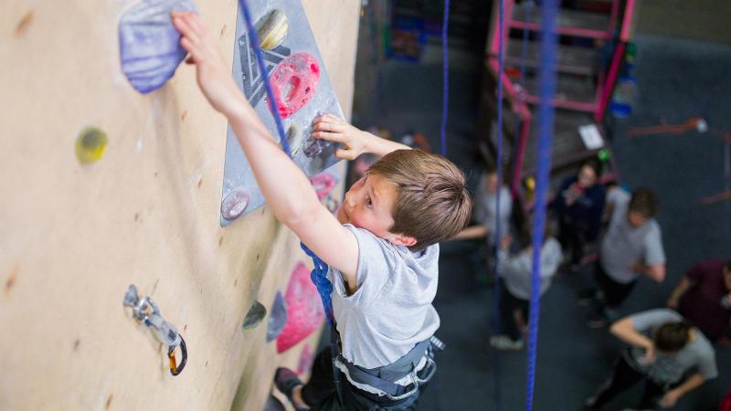 Picture of a student indoor rock climbing